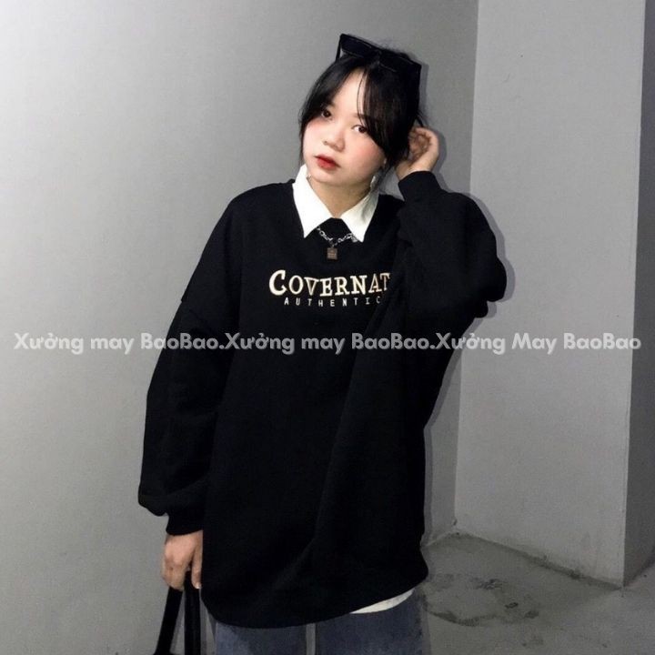 Sweater Dài Tay Bồng Covernat Unisex - [FREESHIP] - Áo nỉ form rộng cổ tròn bo tay năng động cá tính màu ĐEN Ulzzang