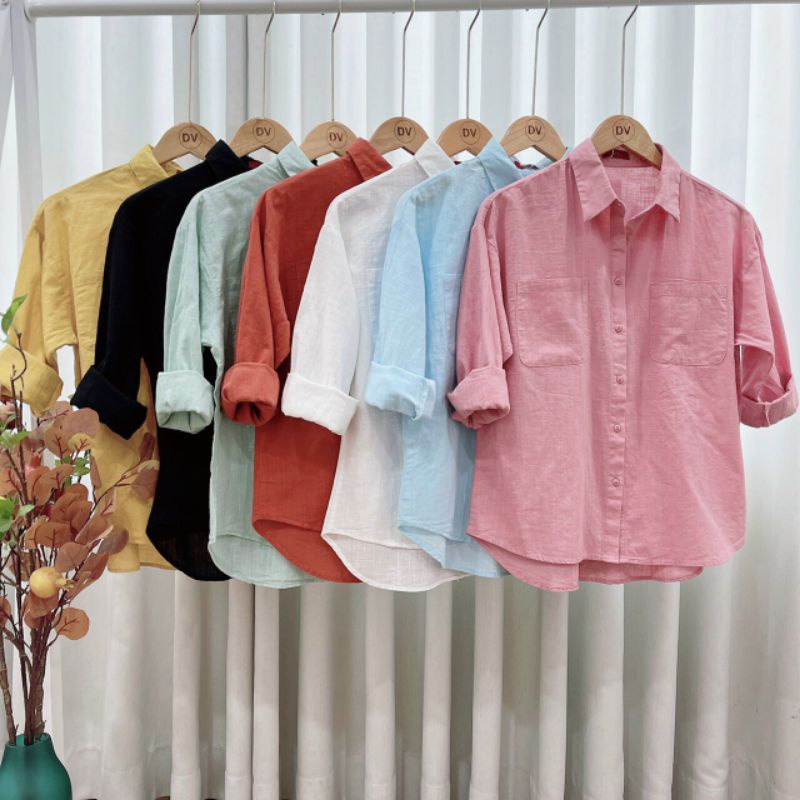 Áo sơ mi fom rộng tay dài chất lụa sớ gân cao cấp
