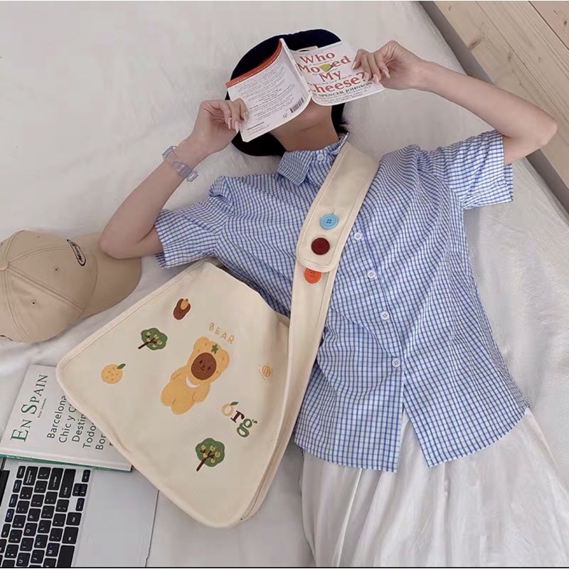 Túi vải tote đeo chéo vai hình con vịt có sẵn siêu cute cỡ lớn Trang Xuka order 2 tuần
