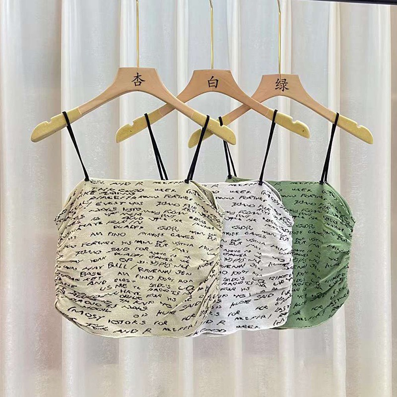 Áo Croptop Hai Dây Ôm Dáng In Chữ Phong Cách Hàn Quốc Thời Trang Mùa Hè Cho Nữ