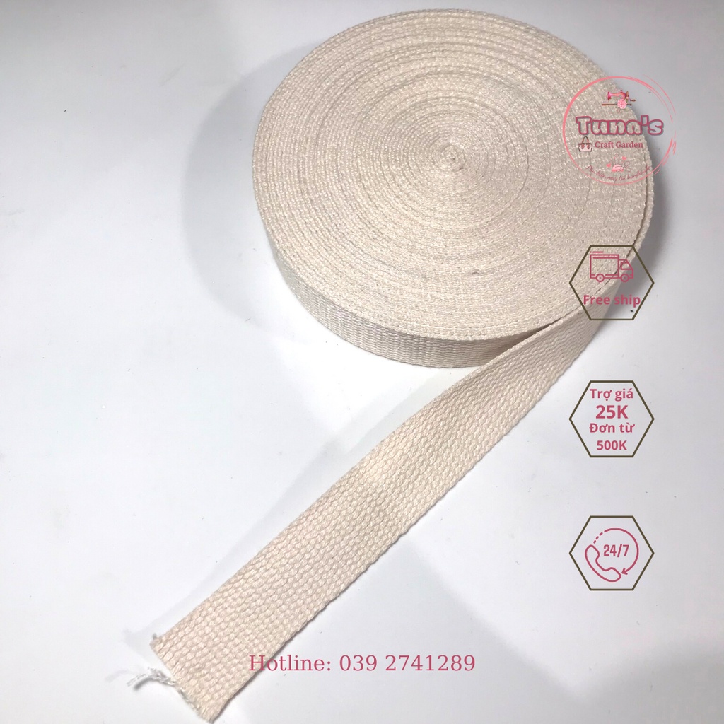 Dây balo, túi xách cotton bản 2cm, 2,5cm, 3,2cm nhiều màu