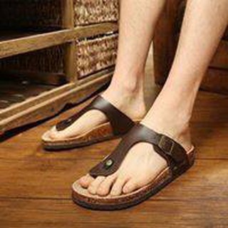 Dép sandal nam nữ kẹp ngón quai pu nâu đế trấu unisex