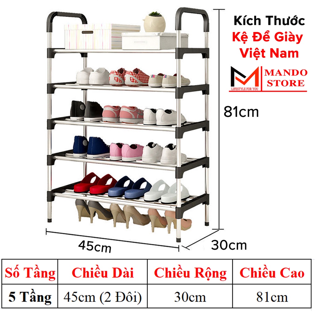 Kệ Để Giày Dép 5 Tầng Cỡ Vừa 3 Thanh Inox Để Vừa 2 Đôi Giày – Chọn Màu - Hàng Việt Nam Cao Cấp