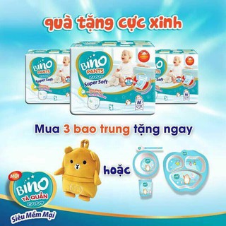 Combo 3 gói tã quần BINO M22/L20/XL18/XXL16 tặng balo (bộ ăn dặm)