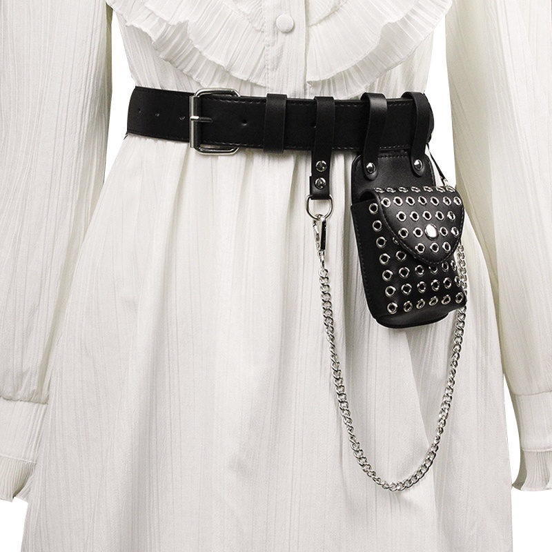 Túi Đeo Hông Giả Da Kèm Dây Đeo Sợi Xích Thời Trang Cá Tính Cho Nữ
