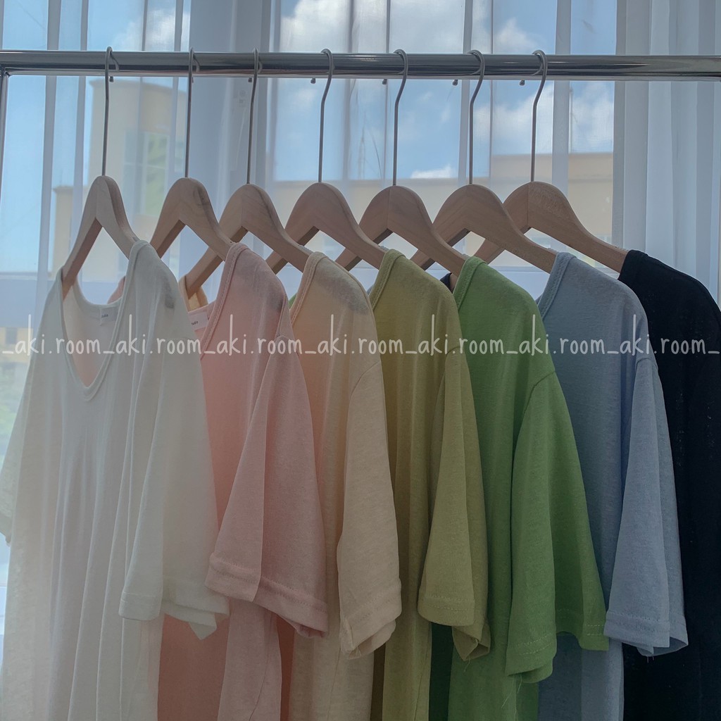 Áo thun giấy trơn, áo phông giấy trơn cổ bầu chất mát form rộng MLL | BigBuy360 - bigbuy360.vn