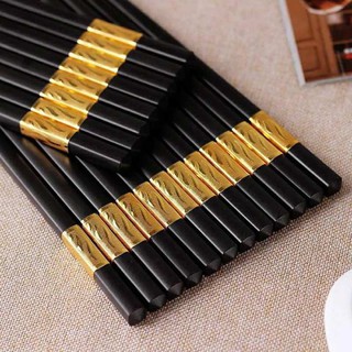 Bộ 10 đôi Đũa đen mạ vàng bền đẹp, Đũa ăn cao cấp đũa khảm vàng hàn quốc Chống Trơn- Chống Trượt- Chống Mốc- Bền Màu