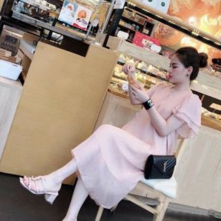 Đầm voan tơ lụa 2 lớp tay bồng