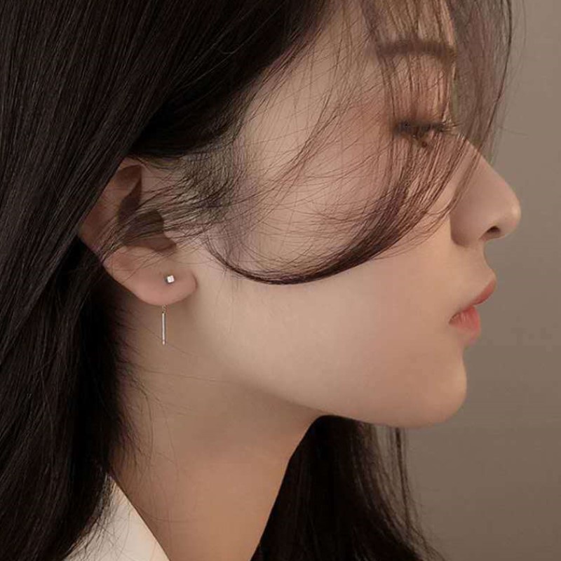 1 Đôi bông tai mạ bạc S925 cỡ nhỏ dáng dài thời trang cho nữ