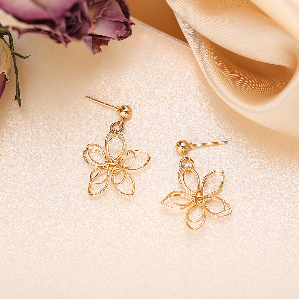 Elegant Temperament Drop Earring Korean Fashion Geometry Flower Gold Earring Women Jewelry Accessories