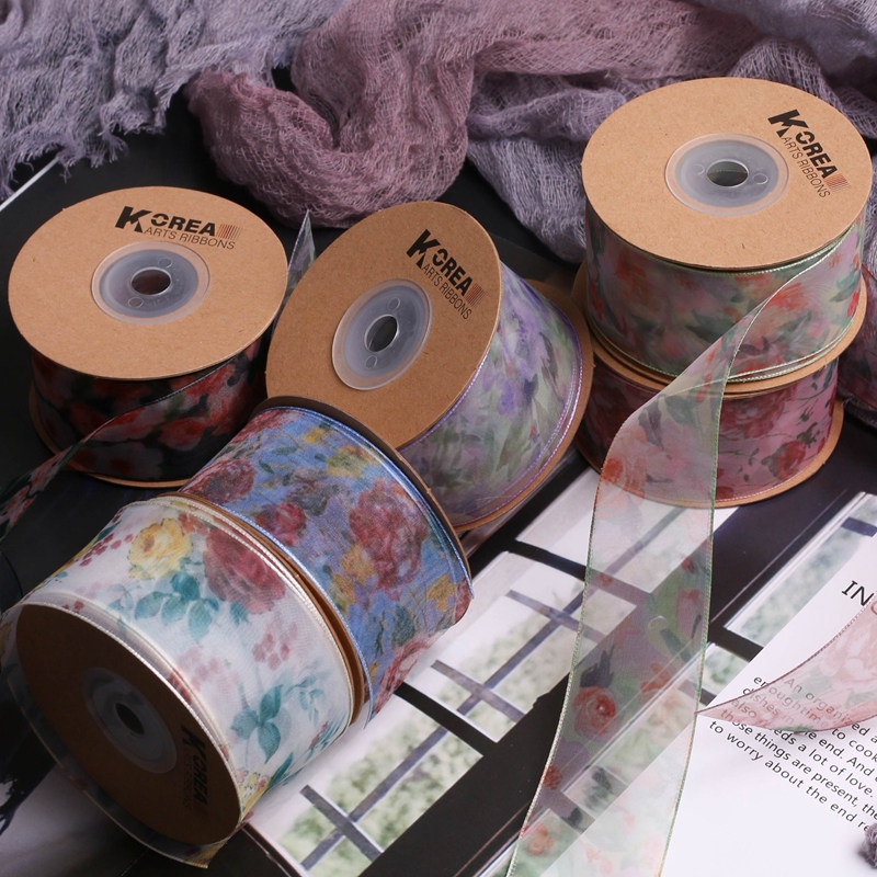 Cuộn Dây Ruy Băng 10Yrds/Cuộn In Họa Tiết Hoa Mẫu Đơn Dùng Trang Trí Gói Quà/Bánh Cưới DIY