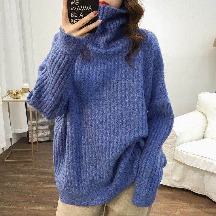 Áo Sweater Cổ Cao Dáng Rộng Màu Sắc Đơn Giản Thời Trang Thu Đông Cho Nữ