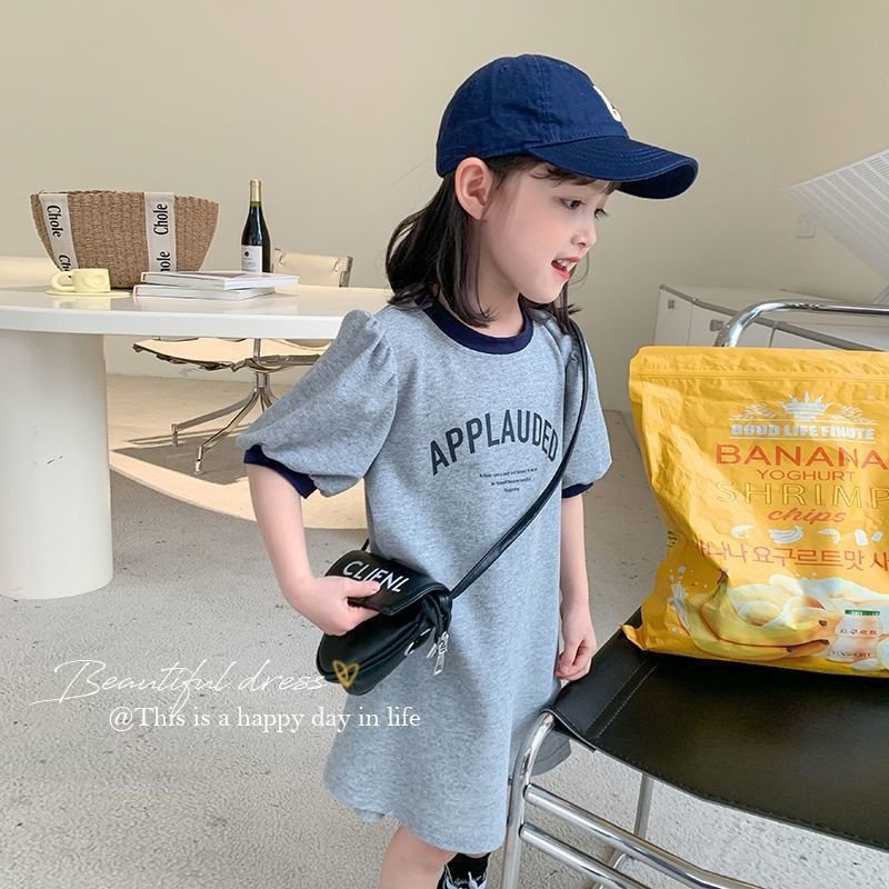 Đầm Thun Cotton Ngắn Tay Thoải Mái Mùa Hè Phong Cách Phương Tây Cho Bé Gái