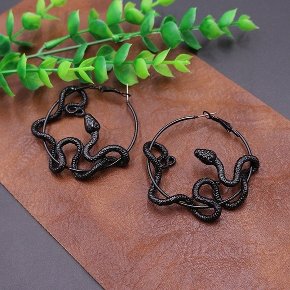 XIANSTORE 2Pairs Hot Circle Ear Stud Fashion Accessories Snake Dangle Hoop Earrings New Party Women Men Gothic Jewelry Black