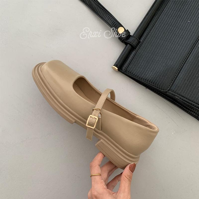 Oeggeo shop Giày Gót Thấp Mũi Vuông Có Khóa Cài Cho Nữ