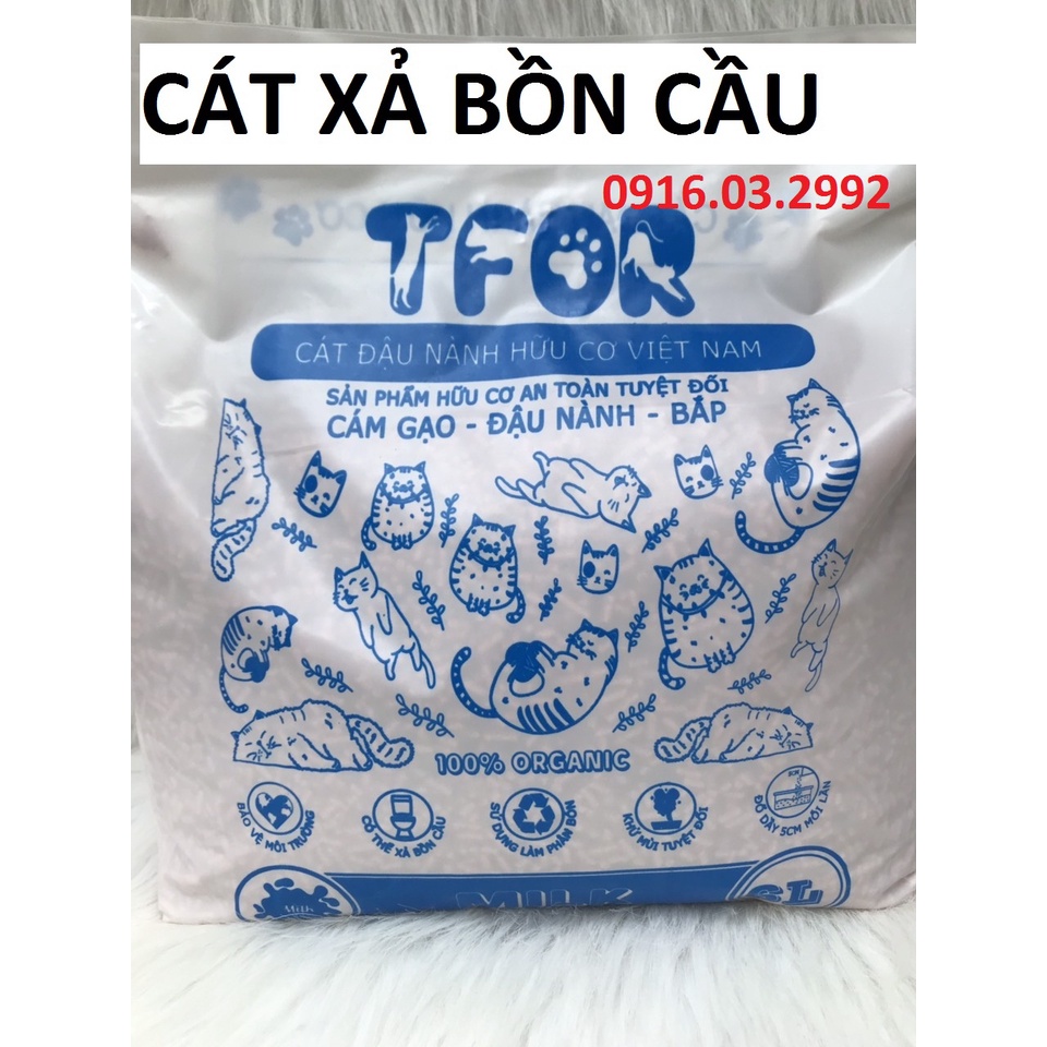 Cát vệ sinh hữu cơ không bụi, khử mùi, xả bồn cầu, Cát đậu phụ Tfor 6L