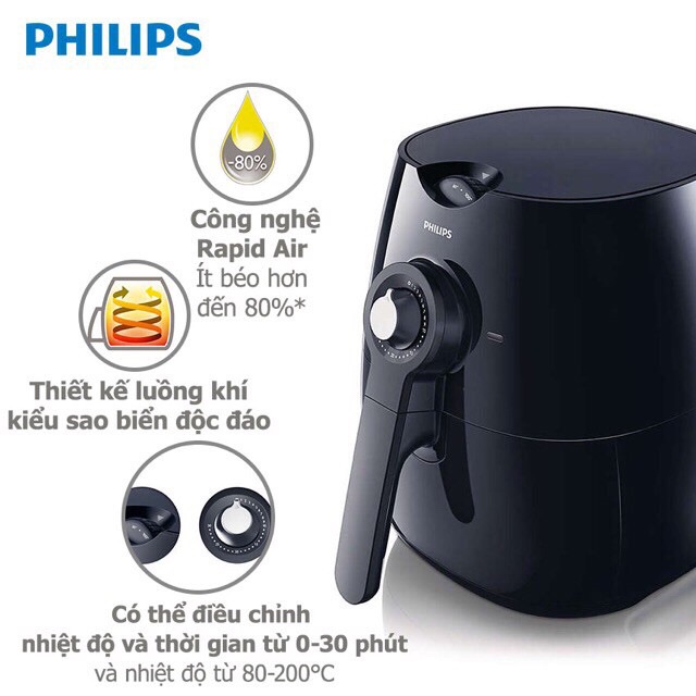 [Bảo hành 12 tháng] Nồi chiên không dầu Philips HD9220