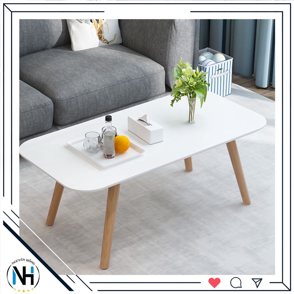 Bàn Trà Sofa/Cafe Hình Chữ Nhật Mặt Bàn Bo Góc Mềm Mại Chân Gỗ Tự Nhiên Cao 30cm hoặc Cao 40cm - BT02*