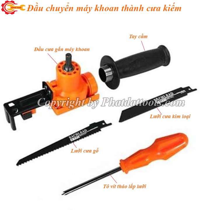 Bộ chuyển đổi máy khoan thành cưa kiếm ( Tặng kèm lưỡi cắt gỗ - kim loại )-Đầu chuyển đổi máy khoan thành máy cưa kiếm