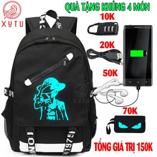 Balo nam nữ đi học hình Luffy phát sáng dạ quang Xutustore TẶNG  Cáp USB, Khóa số, Tai nghe và Ví mắt