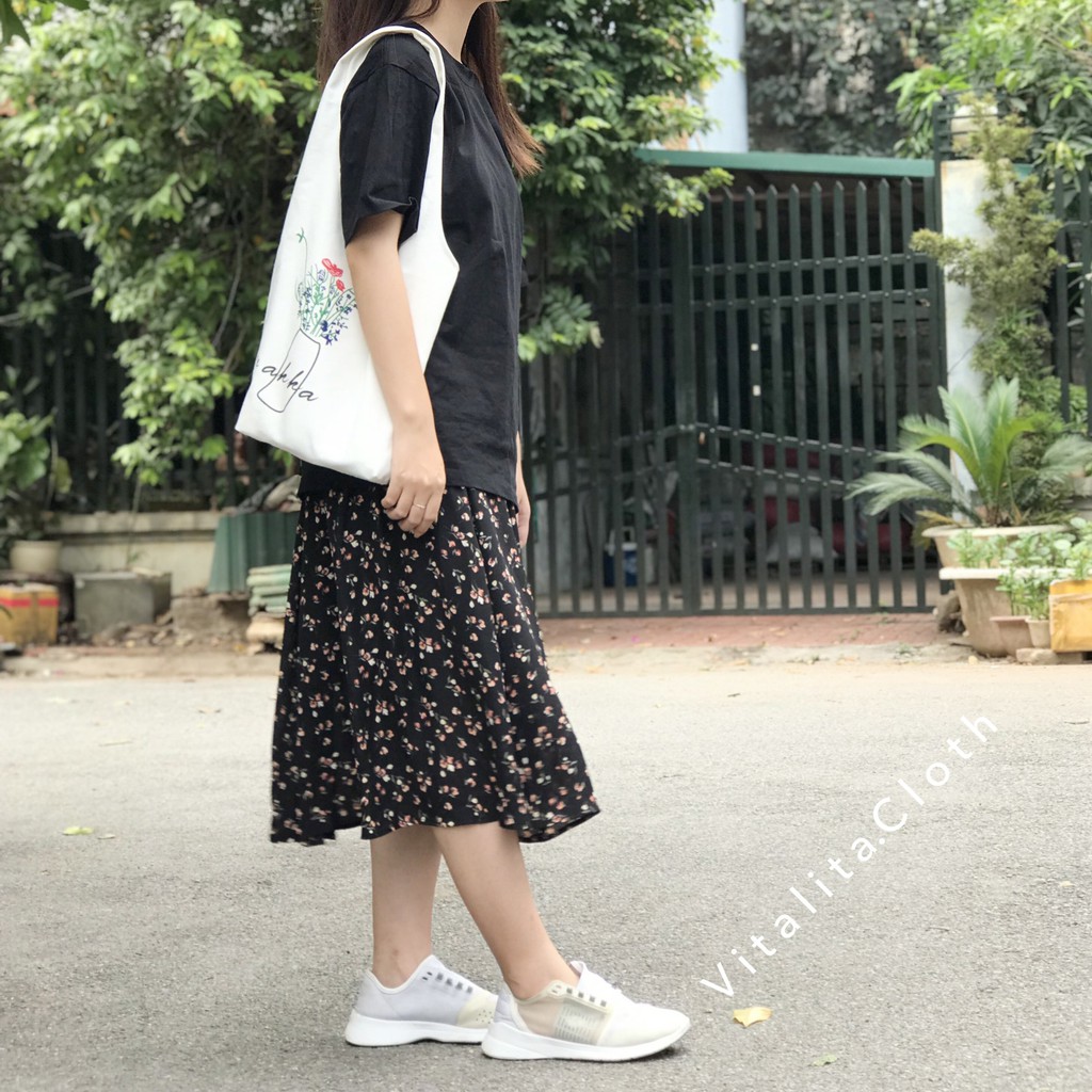 [Xả kho] Chân váy hoa nhí Vintage vải voan 2 lớp eo chun dáng dài phong cách Ulzzang Hàn Quốc | BigBuy360 - bigbuy360.vn