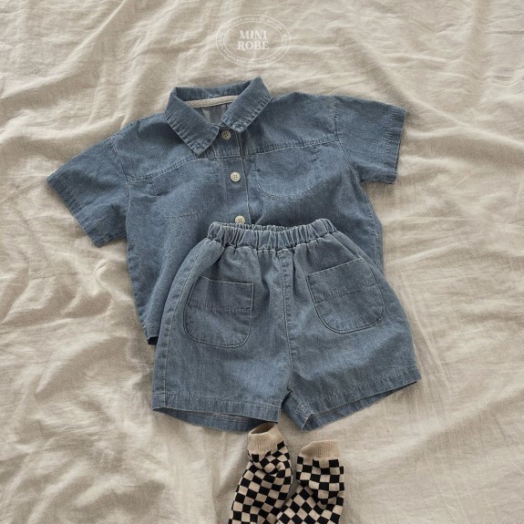 Bộ ÁO Sơmi Denim + QuầN NgắN MùA Hè Cho Bé