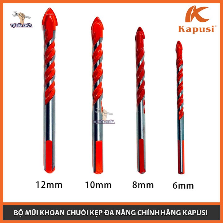 Mũi khoan đa năng chuôi gài chính hãng KAPUSI 6-8-10-12mm loại mới, khoan được trên nhiều chất liệu