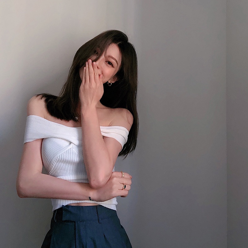 【ZHELIHANGFEI】 Áo Dệt Kim Hai Dây Chéo Lưng Gợi Cảm