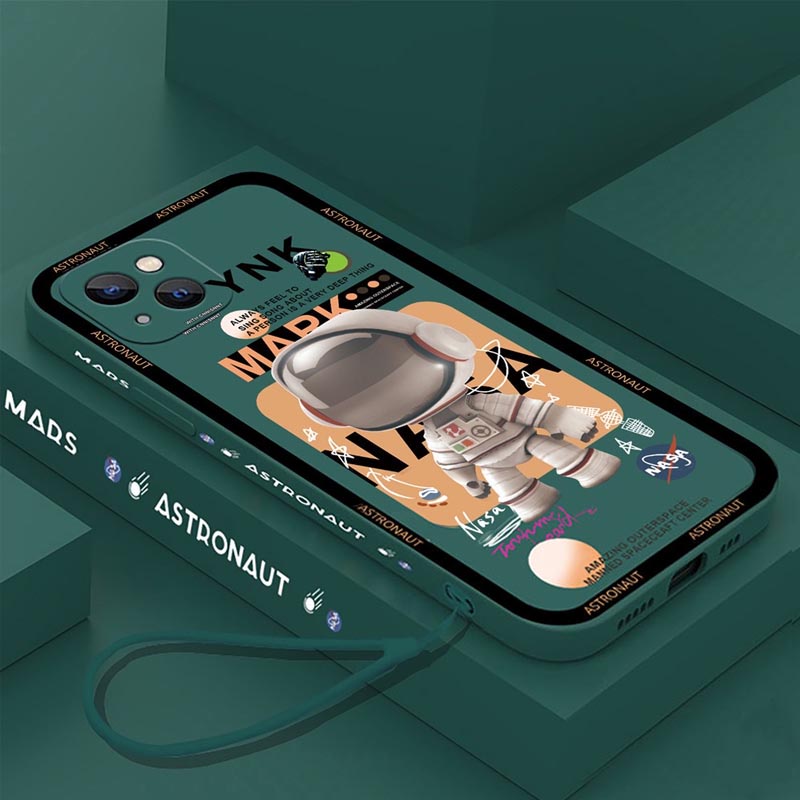 Ốp Điện Thoại Mềm Hình Phi Hành Gia Hoạt Hình Có Dây Đeo Cho iPhone13 Pro Max 11 12 Xr XS 6 6S 7 8 Plus