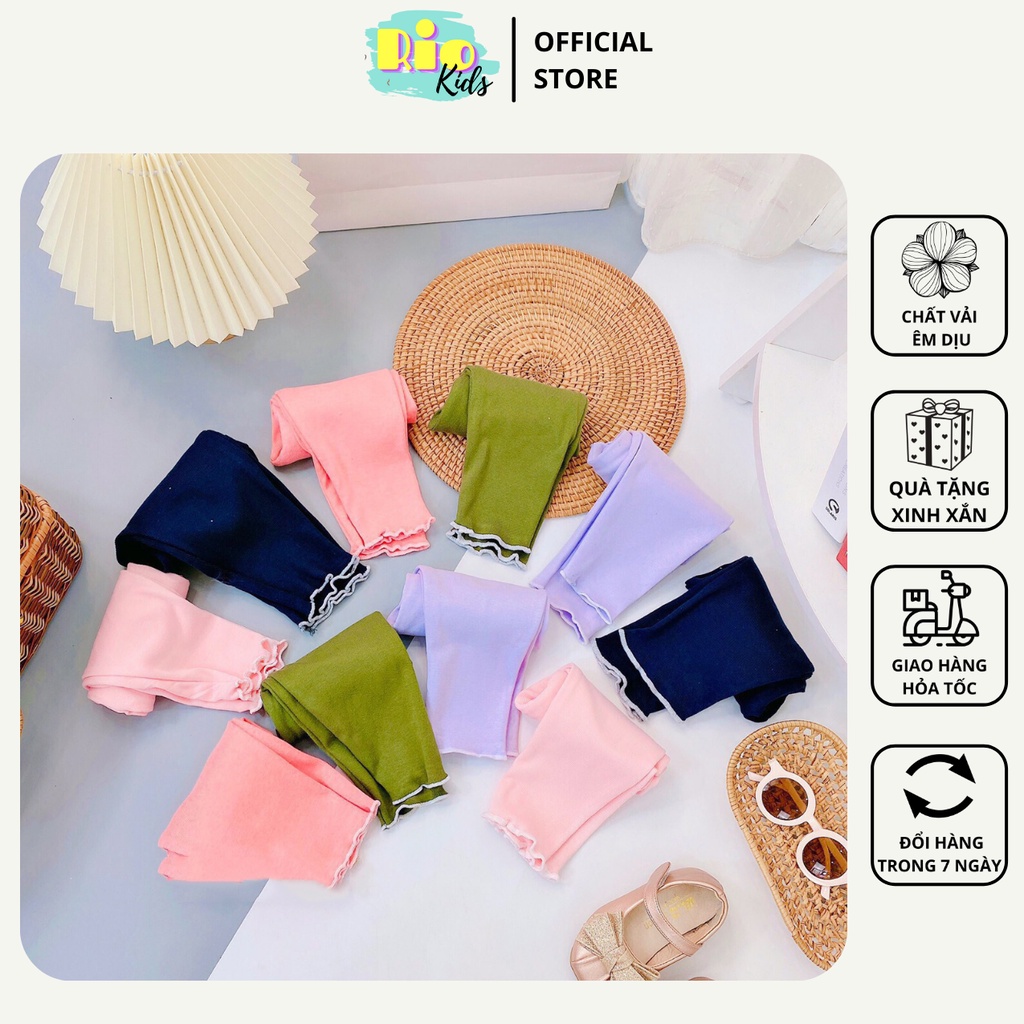 Quần Leggings tăm trơn dài mềm mịn co giãn 4C cho bé gái từ 7-17kg phối áo váy - Riokids LG2