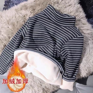 Children Half High Plus Thick Sweaters Autumn And Winter Baby Boys And Girls Shirts For Baby Warm Inside Clothes