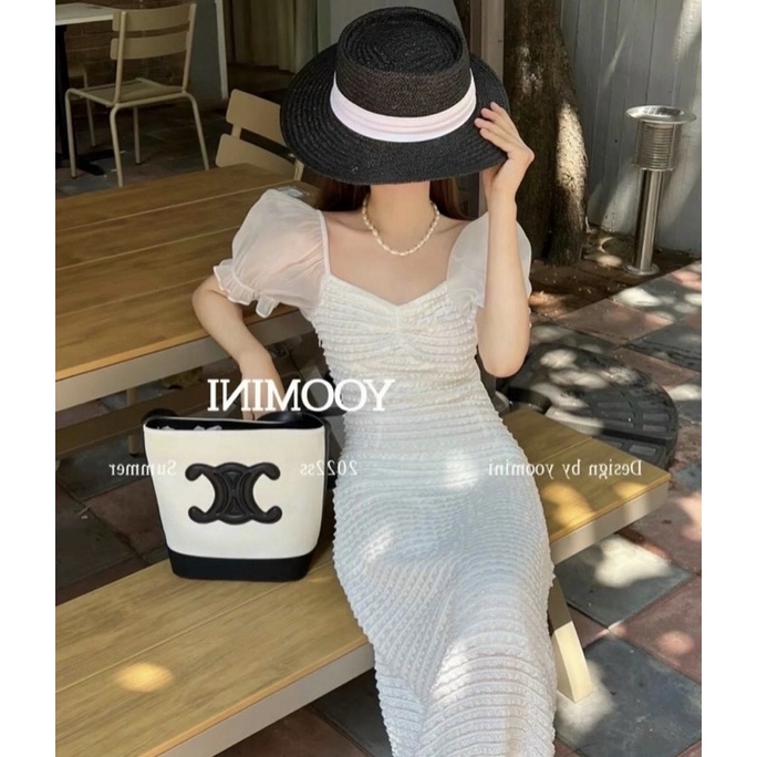 Váy midi voan nhún phối tay voan