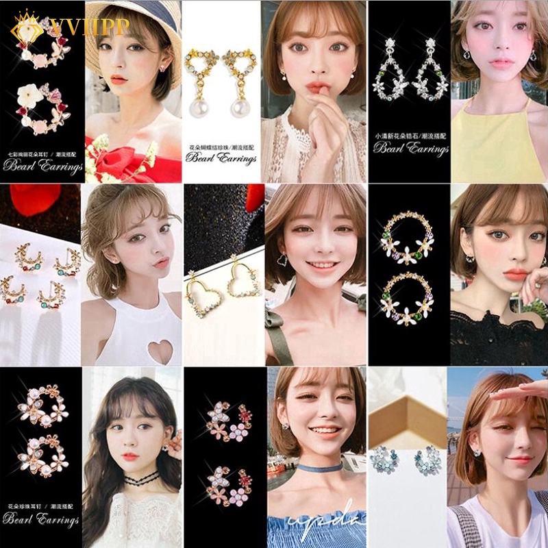 Bông Tai Hình Hoa Đính Đá Zircon Nhiều Màu Xinh Xắn