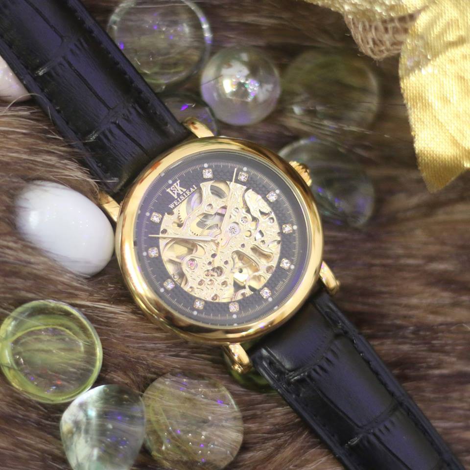 Đồng hồ cơ nam WEISIKAI dây da lộ máy chính hãng