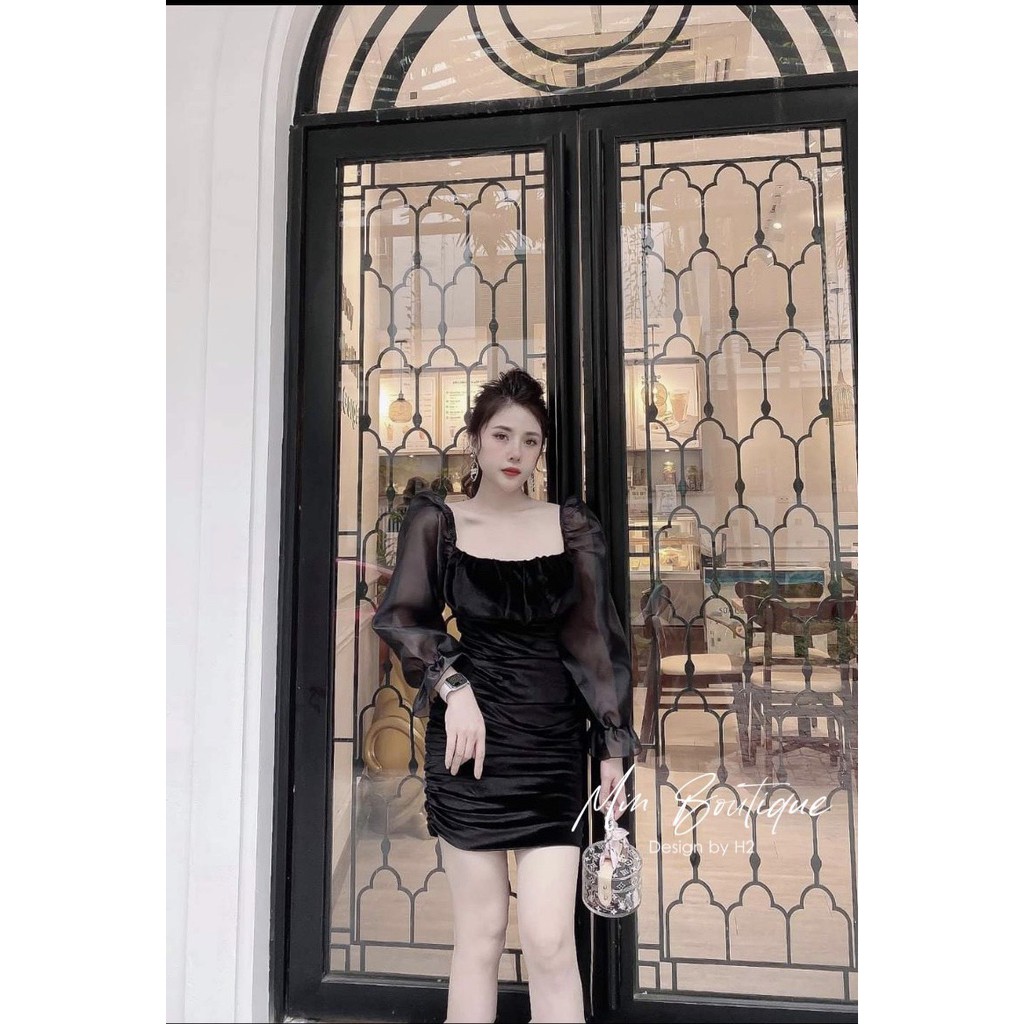 Váy nhung tay pha lụa