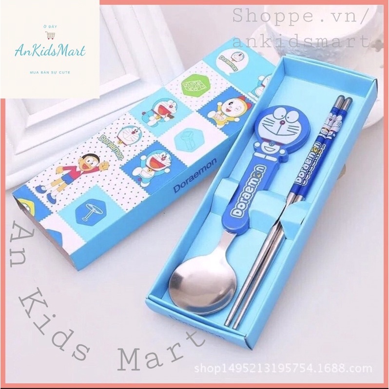 Set đũa + thìa inox hình thú hoạt hình dễ thương
