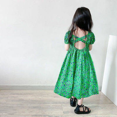 Hoa nghiền 2021 Mới, Trẻ em, Phiên bản tiếng Hàn của Retro Moi, Tay áo ngắn, Váy công chúa, Váy dài,