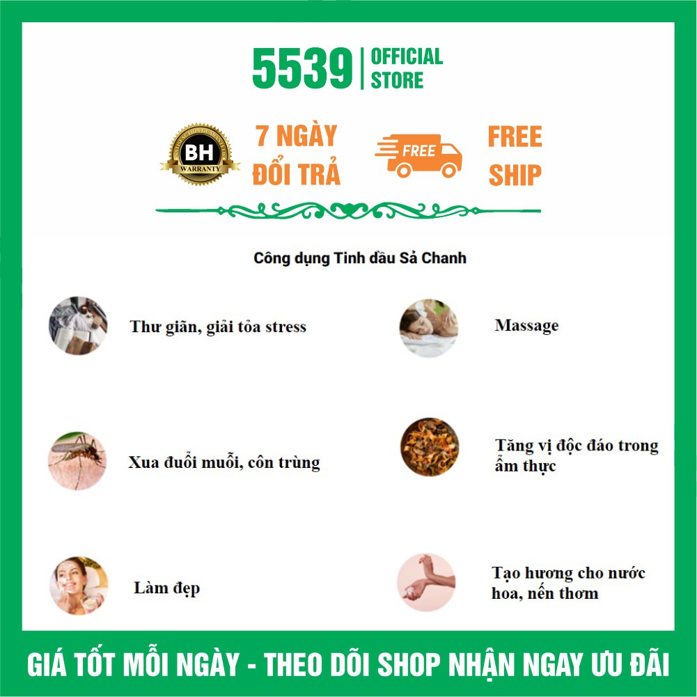 Tinh dầu sả chanh nguyên chất thơm phòng đuỗi muỗi, diệt côn trùng 10 ml