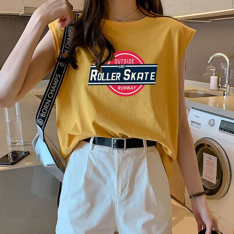 Áo Thun Sát Nách Dáng Rộng In Họa Tiết Đơn Giản Thời Trang Mùa Hè Cho Nữ