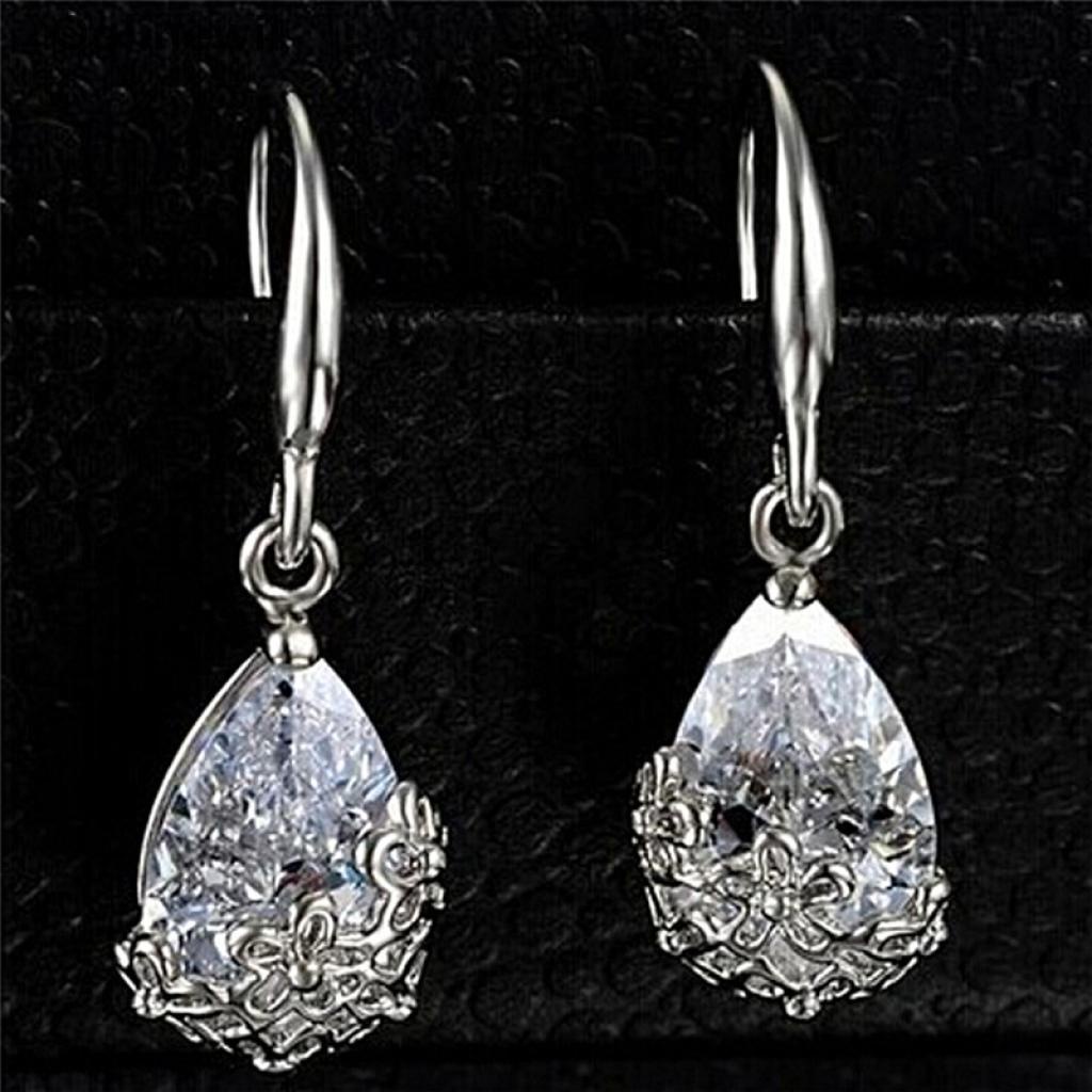Bông Tai Dạng Móc Đính Đá Zircon Pha Lê Thanh Lịch Cho Nữ