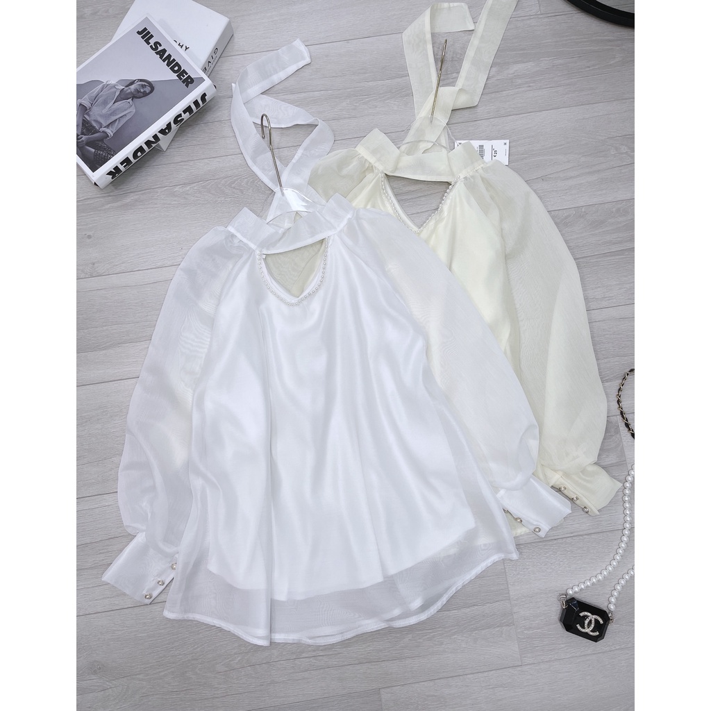 Áo sơ mi tiểu thư cổ v đính ngọc 2 lớp áo sơ mi bánh bèo xinh xắn LD100