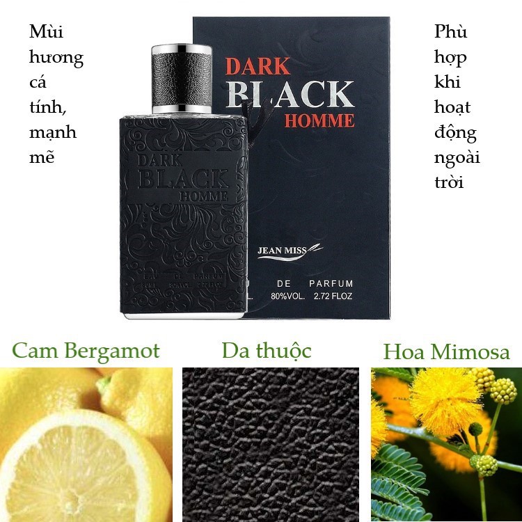 Nước Hoa Nam Cao Cấp DARK BLACK HOMME 80ML Hương Thơm Mạnh mẽ Cuốn Hút Nam Tính - Lưu hương từ 8 -12tiếng