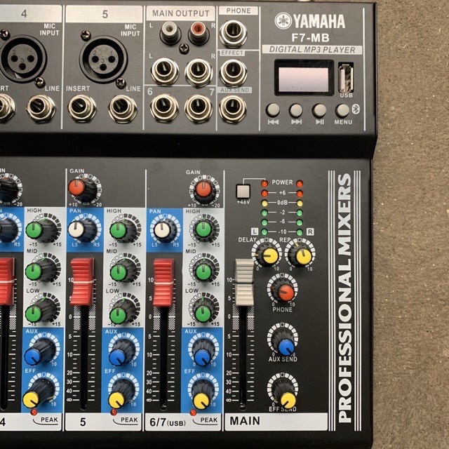 Bàn trộn âm thanh Mixer F7-MB Có usb, bluetooth chạy dòng mic 5v và 48v màn LED hiển thị bản mới 2022 bảo hành 12 tháng