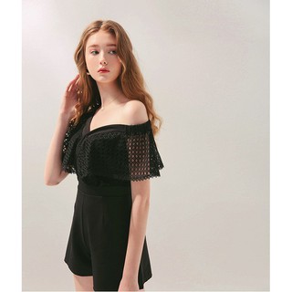 Jumpsuit trễ vai viền lá sen dập ô Air Space nữ - 2020111006