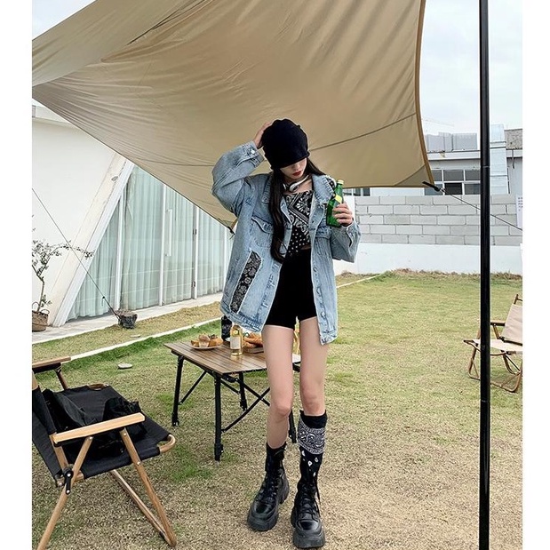 Quần Short Denim Lưng Cao Phong Cách retro Hợp Thời Trang