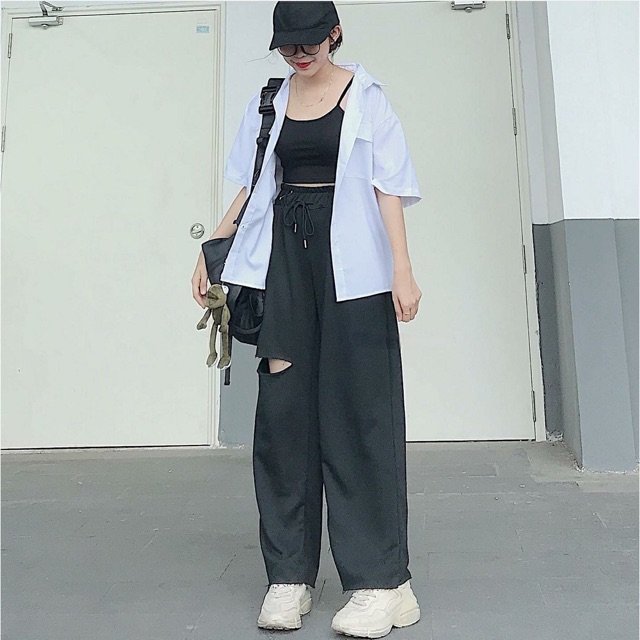 [Culottes] Quần culottes ống rộng nữ rách gối siêu hot trend