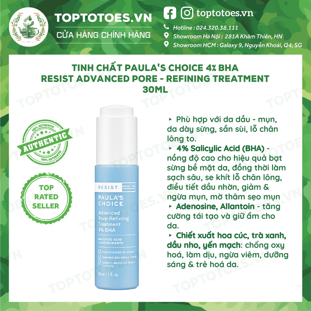 Tinh chất giảm mụn, se khít lỗ chân lông Paula’s Choice 4% BHA Resist Advanced Pore - Refining Treatment - 30ml [NKCH]