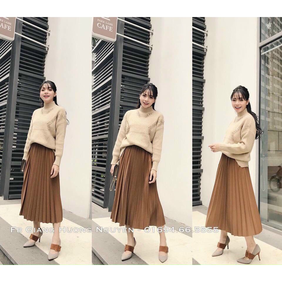 Chân váy xếp ly TEMA - Chân váy xếp ly dài midi chất siêu đẹp siêu rẻ | BigBuy360 - bigbuy360.vn