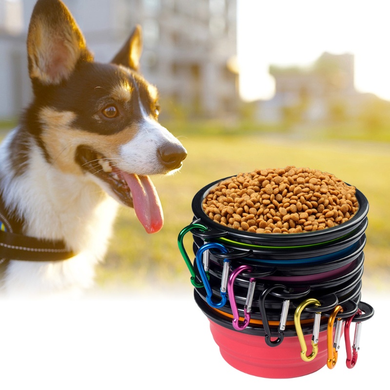 Tô Đựng Thức Ăn/Nước Uống Bằng Silicone Có Thể Gấp Gọn Kèm Nắp Dành Cho Chó Mèo