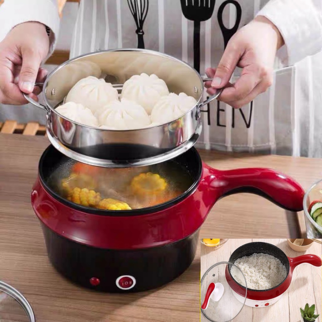 Nồi điện mini hai tầng đa năng tặng kèm khay hấp có thể chiên xào nấu ăn nấu cơm nấu lẩu mini